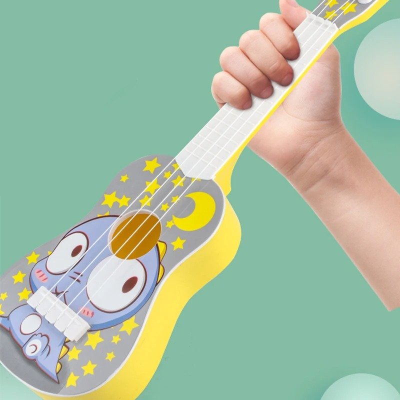Full view of the Children's Guitar with Adorable Animals - Starry Moon and Owl