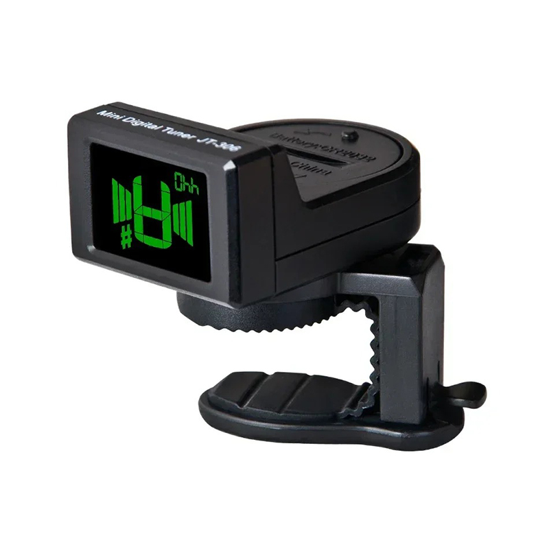 Side view of Digital Guitar Tuner with LCD Screen and Clip Clamp