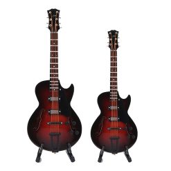 Detailed view of the miniature 'Red Velvet Jazz' guitar