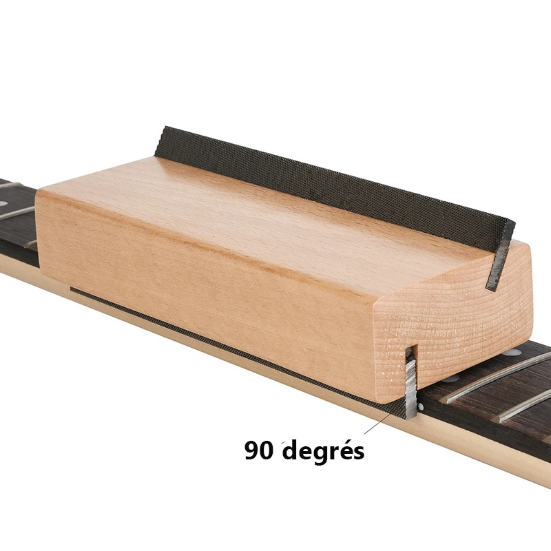 Detailed view of the 2-in-1 Luthier Tool File for Guitar - Wooden Block with 35° and 90° Angles for Fret Polishing and Maintenance