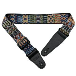 General view of the woven Jacquard acoustic guitar strap with 'Tribal Tapestry' design.