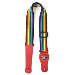 Overview of the colorful 'Vibrant Rainbow' guitar strap