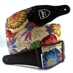 Bohemian Explosion Floral Pattern Embroidered Leather and Cotton Classic Guitar Strap