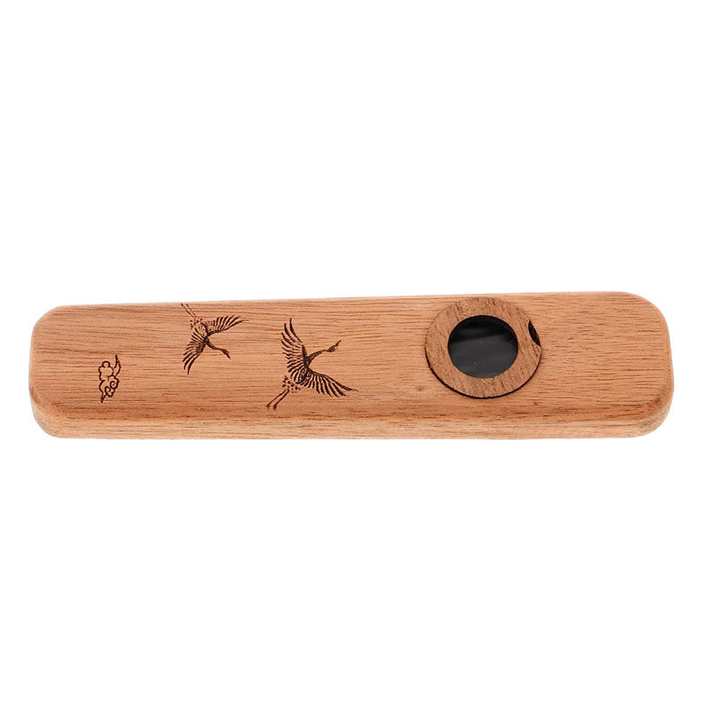 Wooden Kazoo Engraved with Japanese Crane Design and Handcrafted Finish
