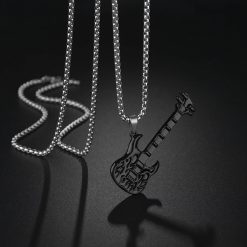 Avant Rock Metal Guitar Pendant - Dark Flame Skull