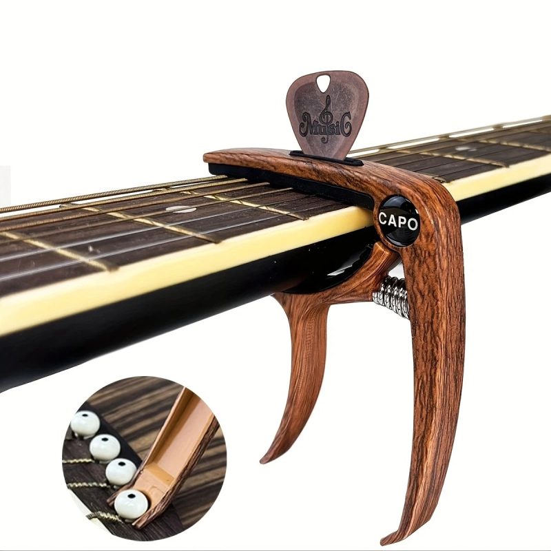 Universal Guitar Capo with Extractor and Engraved Pick, Precise Grip Model