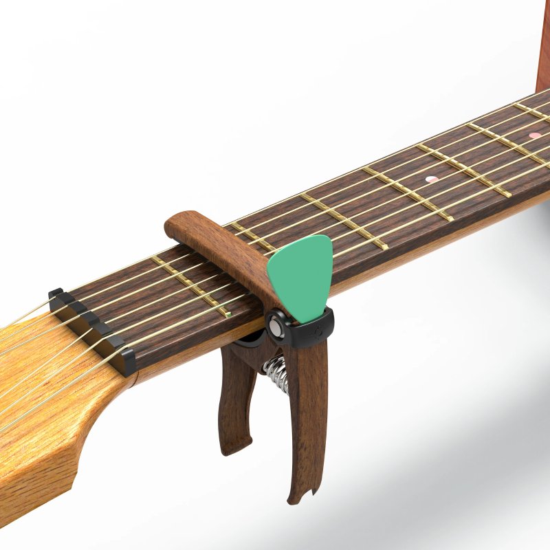 Universal Guitar Capo with GripPick Pro Model Pick Holder, Brown Color