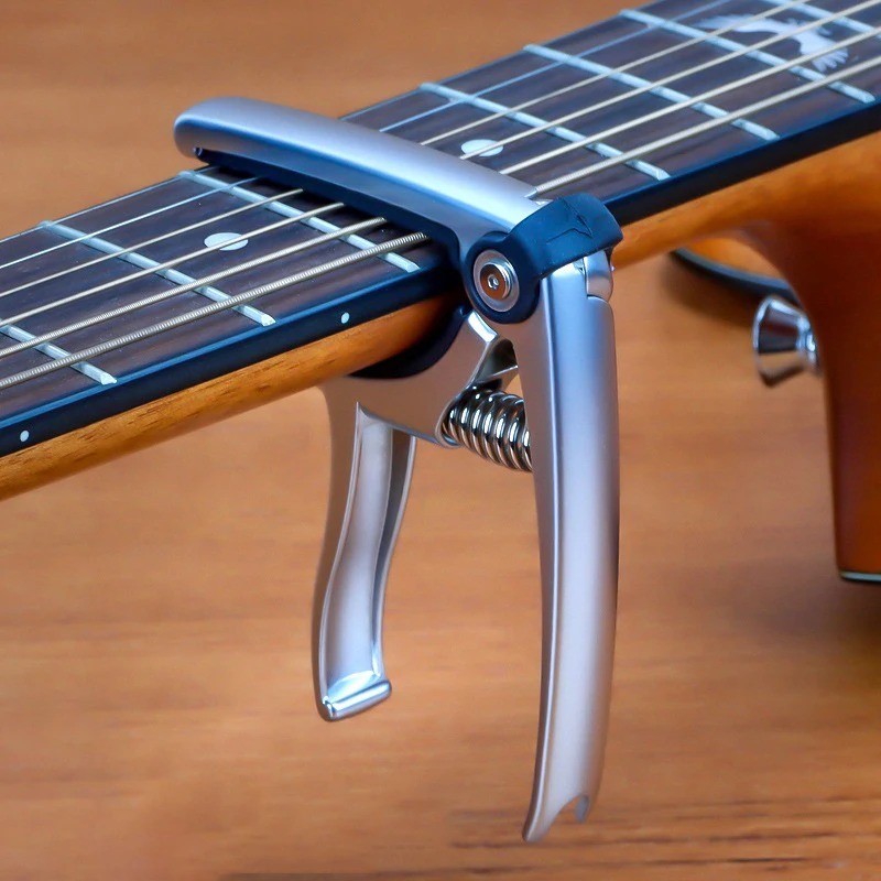 Guitar Capo with Spring - Ultra Durable Metal in Classic Style, Silver Color