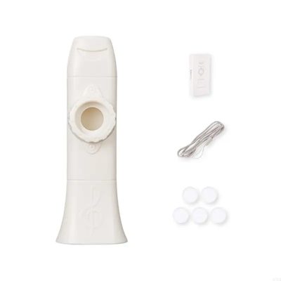 Multicolored Kazoo Musician Playfully Blowing on a White Background