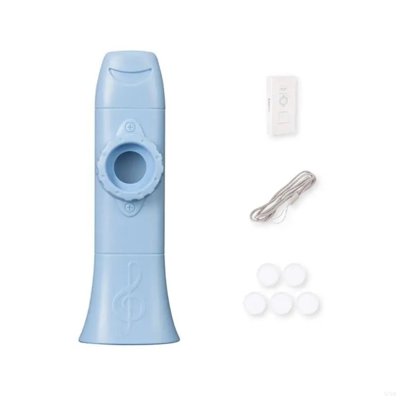Joyful Kazoo Musician Blowing Multicolored Sky Blue
