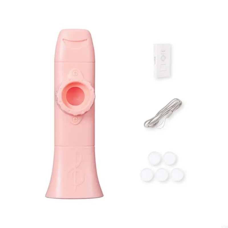 Kazoo Musician Blowing Fun in Multicolor on Pale Pink Background