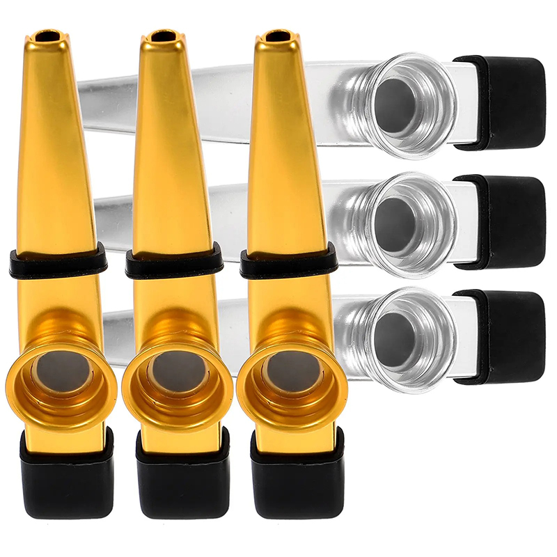 Pack of 6 Metal Kazoos - Golden and Silver Sparkles (Classic with Clear and Bright Sound) - Ideal for schools!
