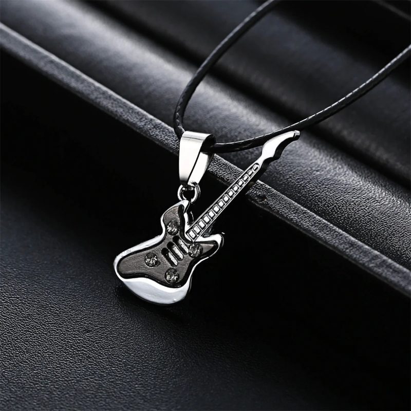 Magnificent 'Crystal Jam' Rock Guitar Pendant - Silver colors