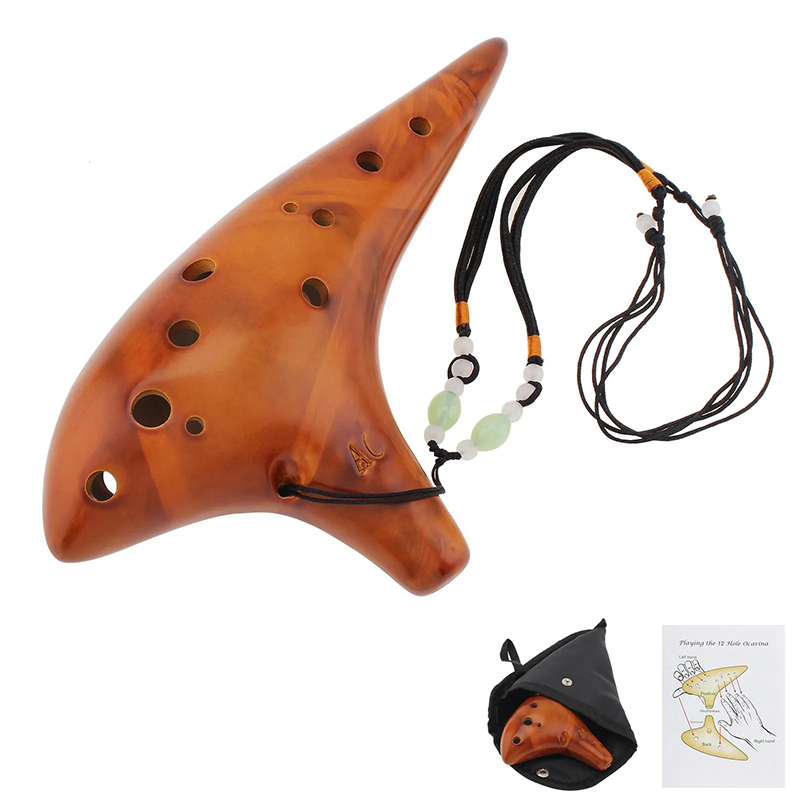 12-Hole Ceramic Ocarina - Melody of the Elements in Brown Color