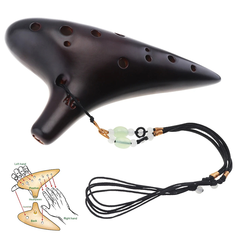 12-Hole Ceramic Ocarina - Melody of the Elements in Black Color