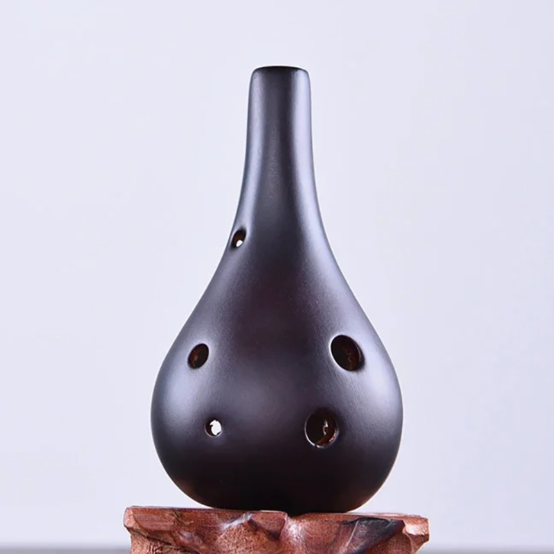 Ceramic Ocarina in the Shape of a Drop - Elegant Zen Sound in Black Color