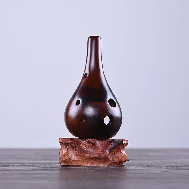 Ceramic Ocarina in the Shape of a Drop - Elegant Zen Sound Wood Color