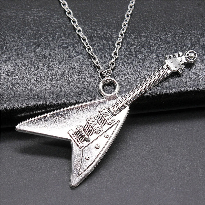 Rock Guitar Pendant - Silver Flying V