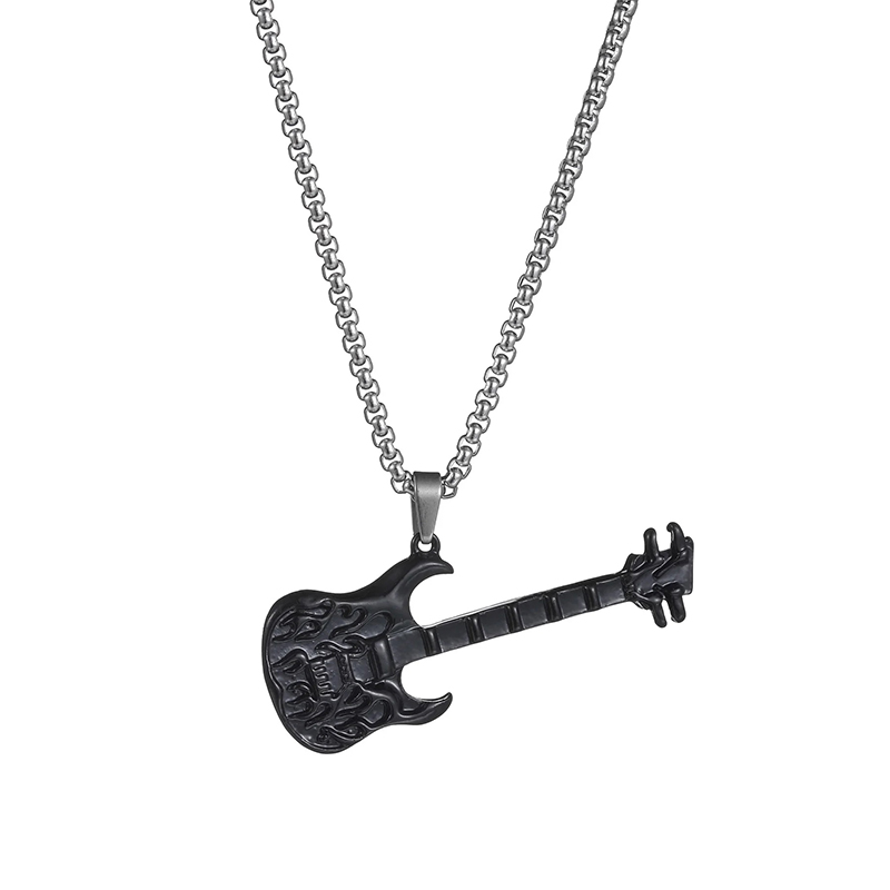 Rock Metal Guitar Pendant - Dark Flame Skull