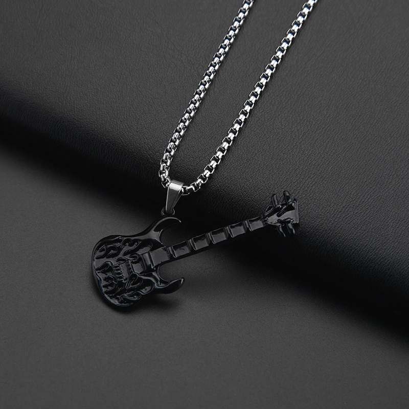 Pendant - Rock Metal Guitar - Dark Flame Skull