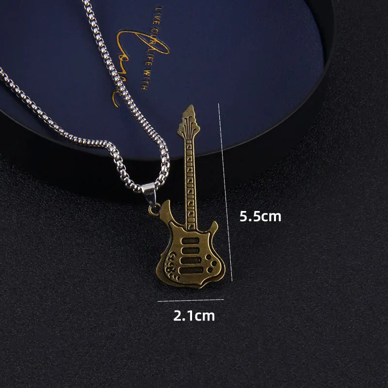 Dimensions of the Vintage Style Bronze Rock Guitar Pendant