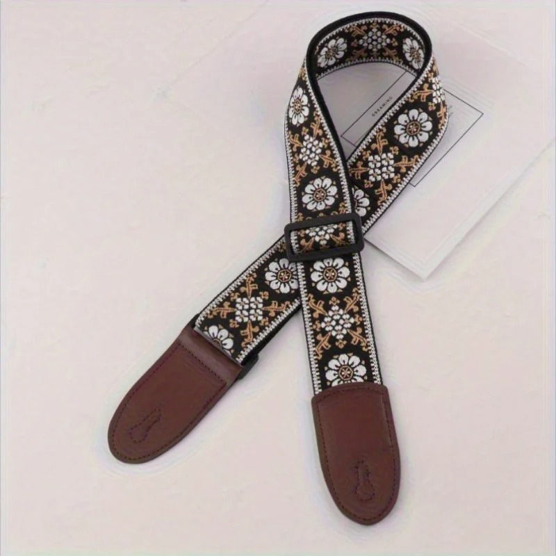 Vintage Guitar Strap with Retro Daisies