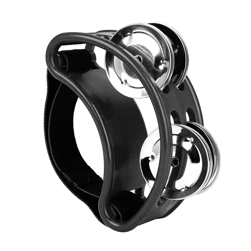 Standing Tambourine for Musician - Black Multicolor Jingle Beat Percussion Accessory