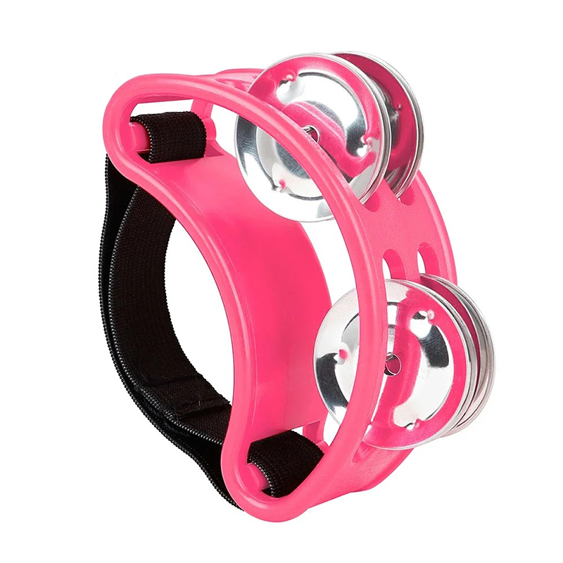 Standing Tambourine for Musician - Pink Multicolor Jingle Beat Percussion Accessory