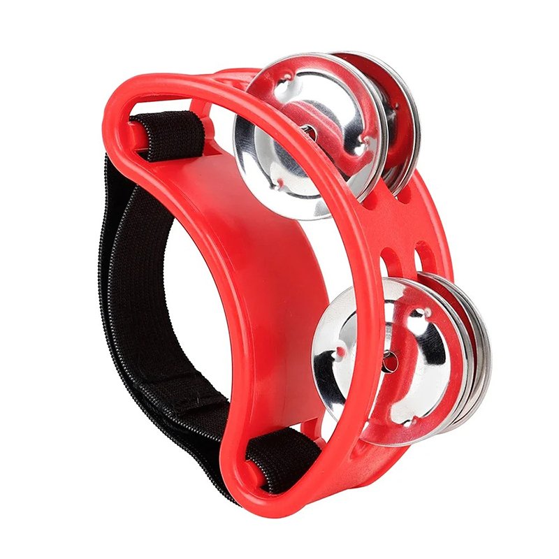Standing Tambourine for Musician - Red Multicolor Jingle Beat Percussion Accessory