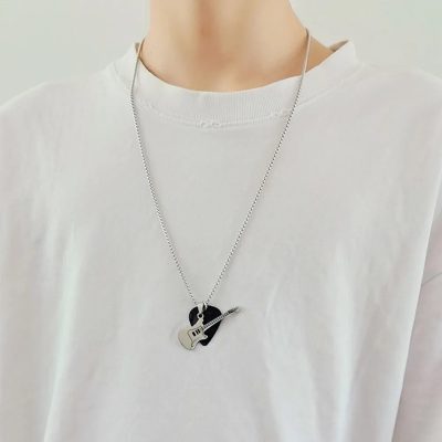 View of the black 'Pick & Roll' rock guitar pendant