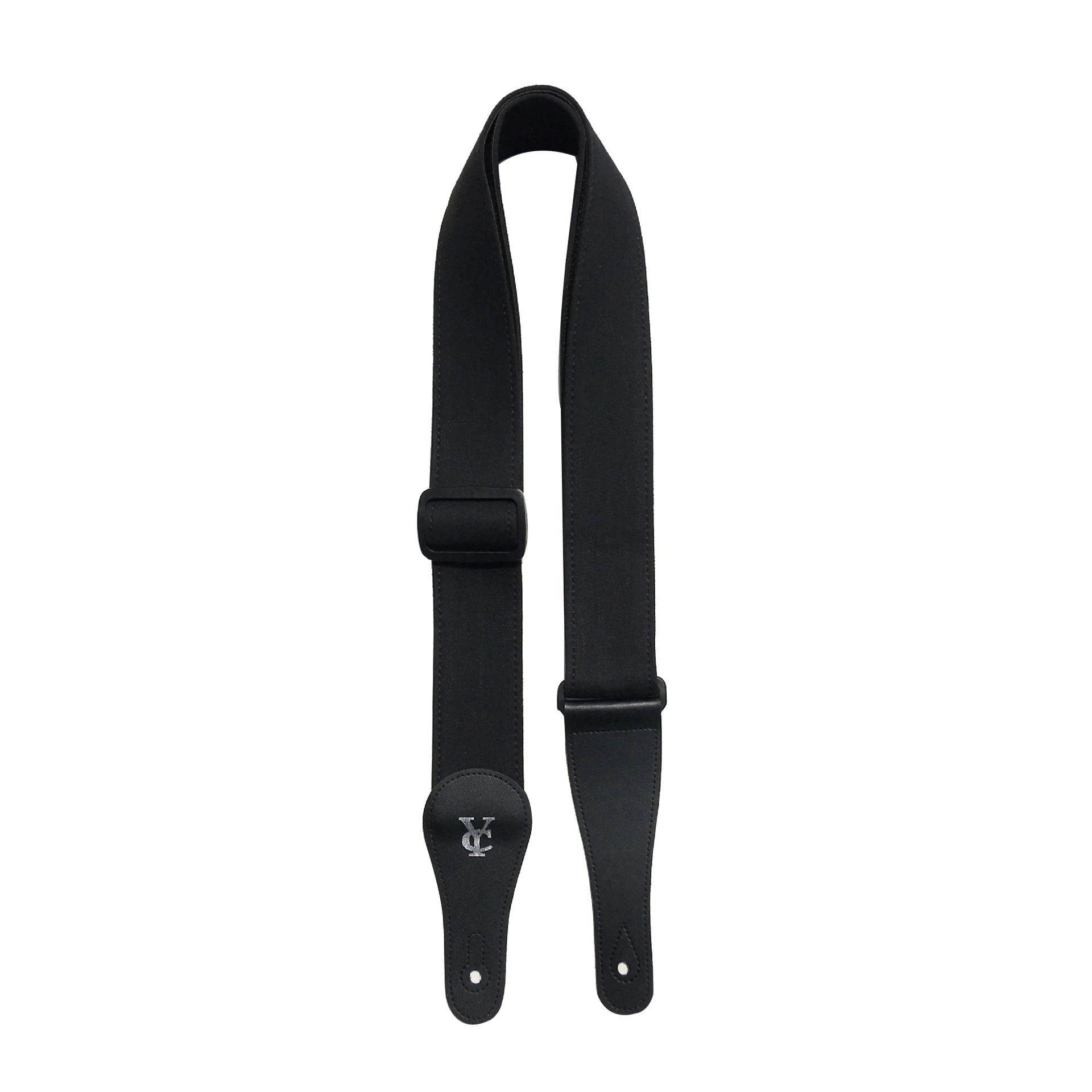 Full view of the Black Denim Guitar Strap - Electric Night Full Black Stage