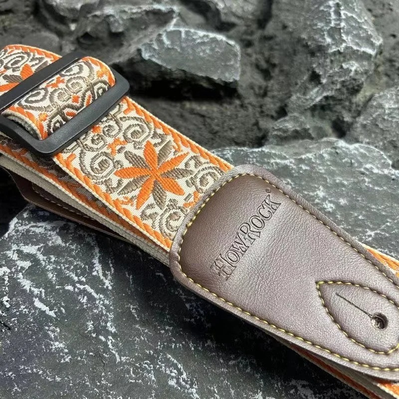 Detailed view of the vintage guitar strap with Solar Mandala