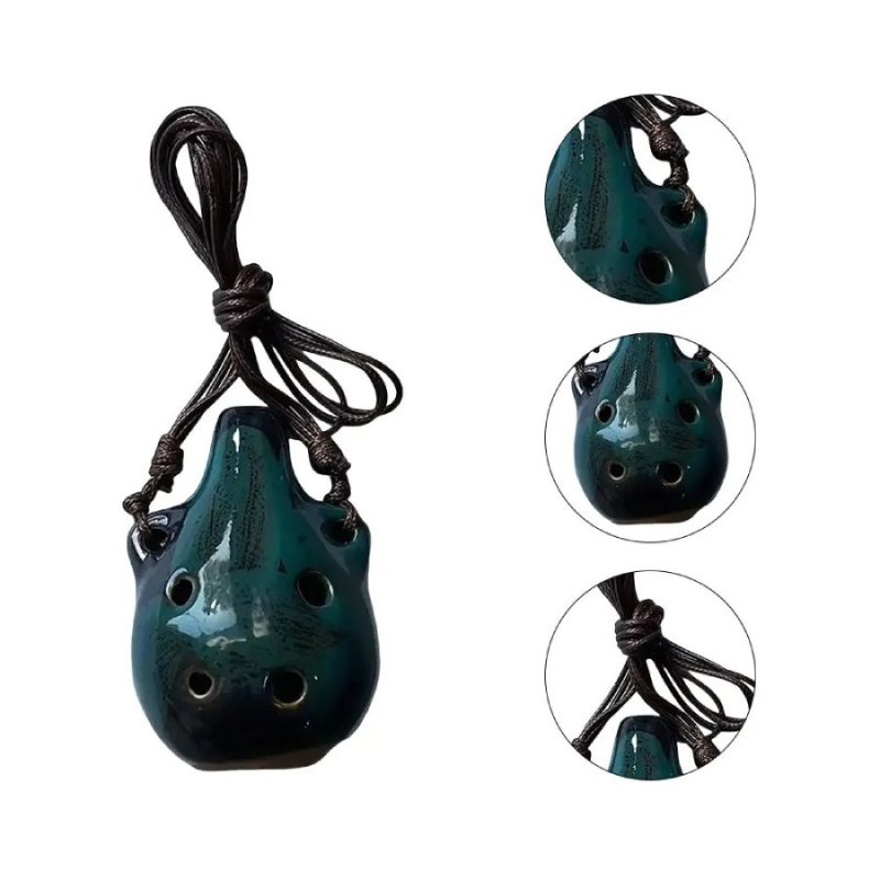 Detailed View of Miniature Ceramic Ocarina - 6 Hole Musical Pendant