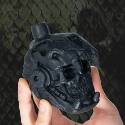 Frontal view of the Aztec Whistle, War Skull, Roar of the Underground Jaguar