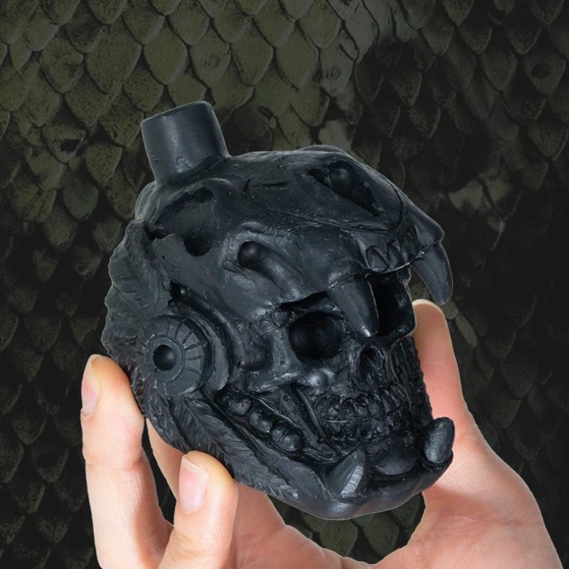 Frontal view of the Aztec Whistle, War Skull, Roar of the Underground Jaguar