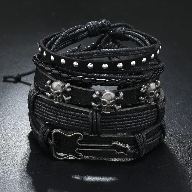 Avant Rock Guitar Bracelet with Metallic Skull