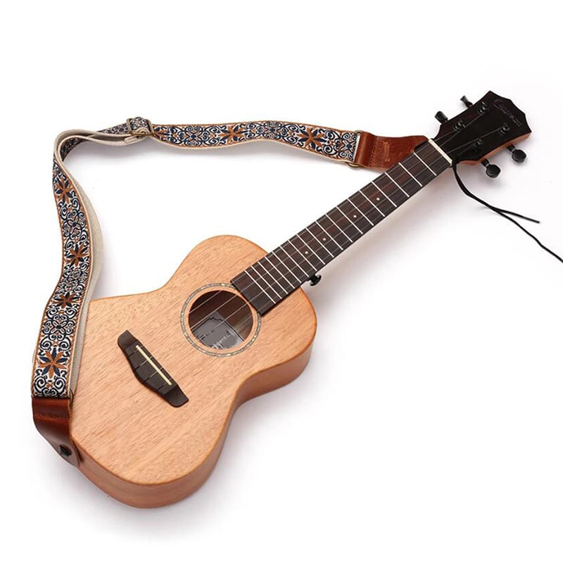 Avant Vintage Ukulele Strap with Bohemian Flowers in Blue and Ochre