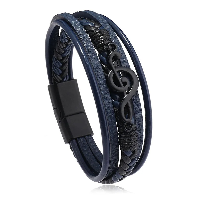 Magnification of the image: Treble Clef Rock Black Bracelet Harmony Blue Color