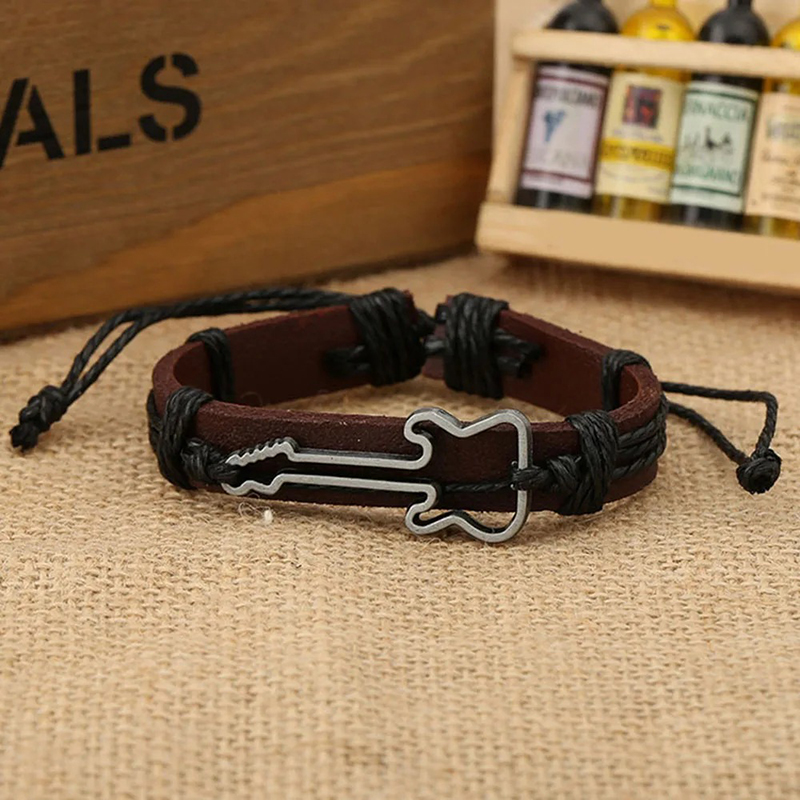 Rock Guitar Bracelet, Bohemian Cord, Black Color