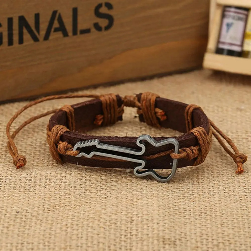 Bohemian Rock Guitar String Bracelet in Brown Color