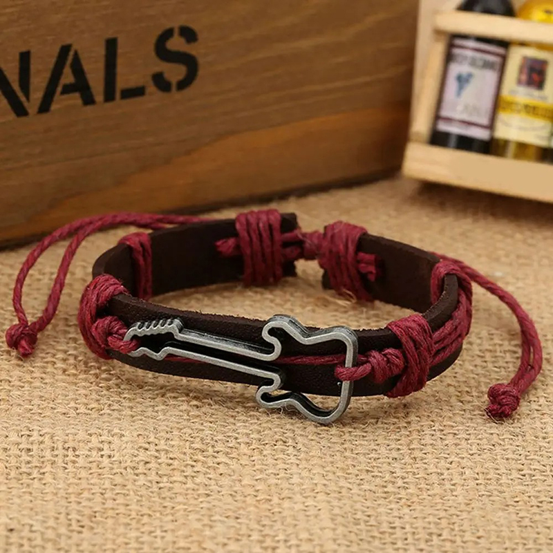 Rock Guitar Bracelet with Bohemian Red Cord