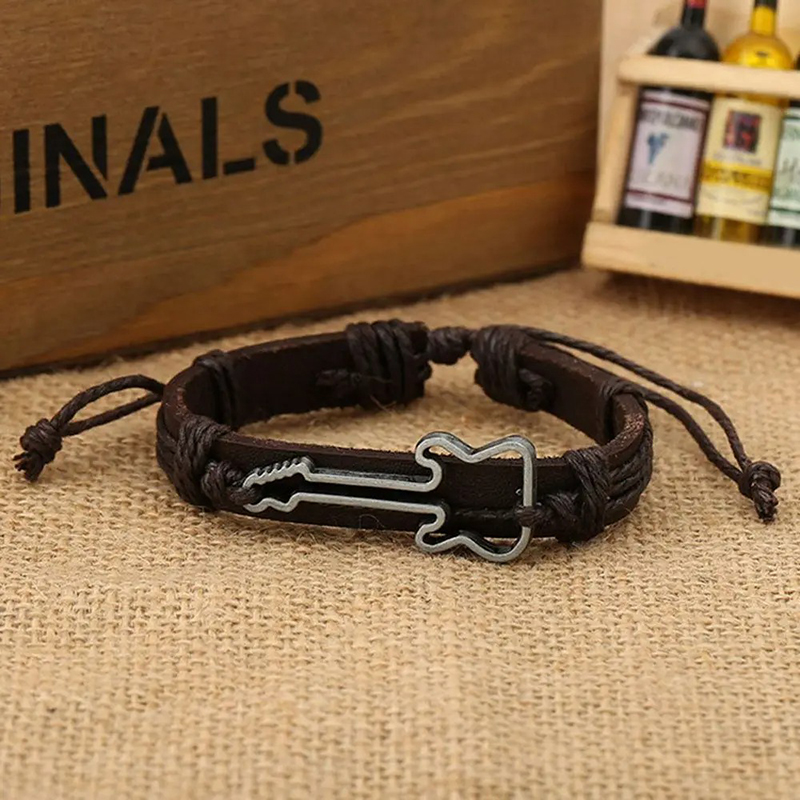 Brown Bohemian Rock Guitar String Bracelet