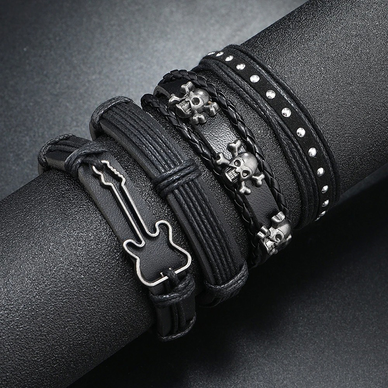 Rock Guitar Bracelet with Metallic Skull