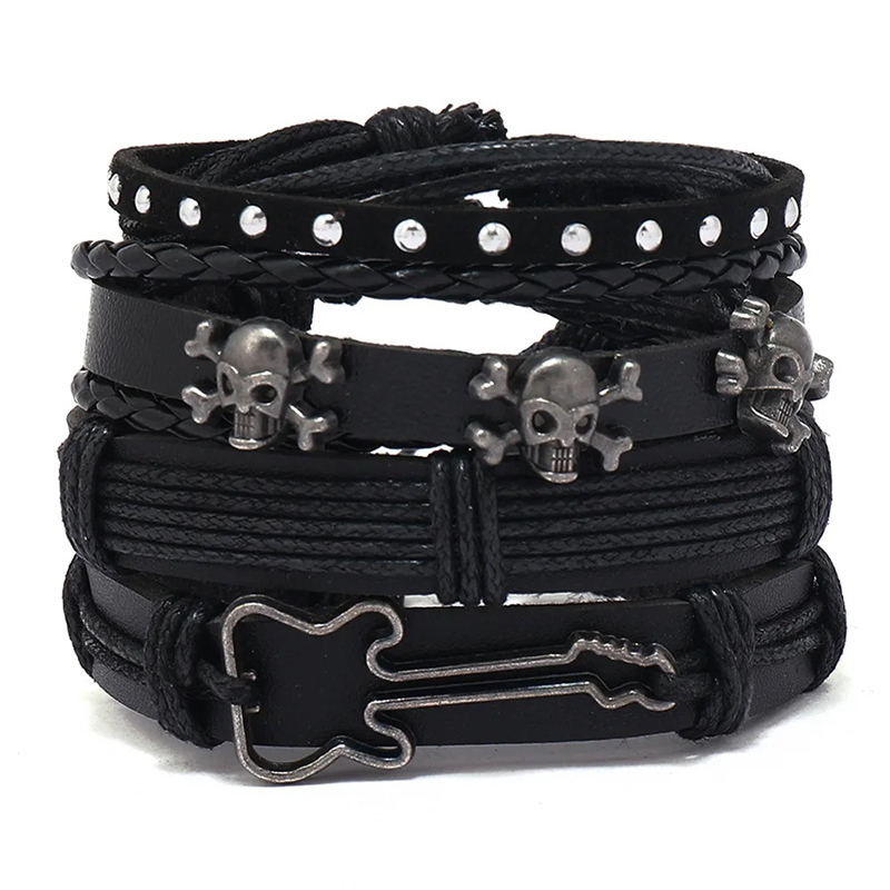 Bracelet - Metallic Skull Rock Guitar
