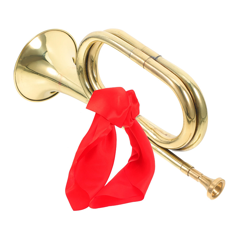 Traditional Brass Bugle - Straight Trumpet with Red Handkerchief - Wind Instrument for Beginners, Students, and Music Band