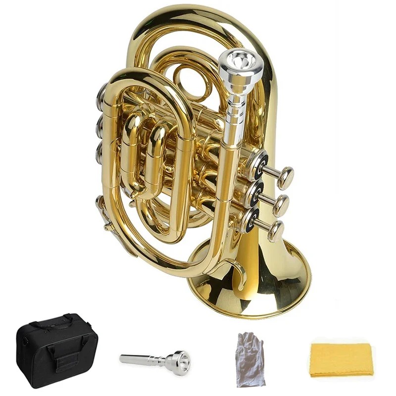 Details of Mini Bb Trumpet for Children and Beginners - Compact, Golden Brass, with Case and Accessories