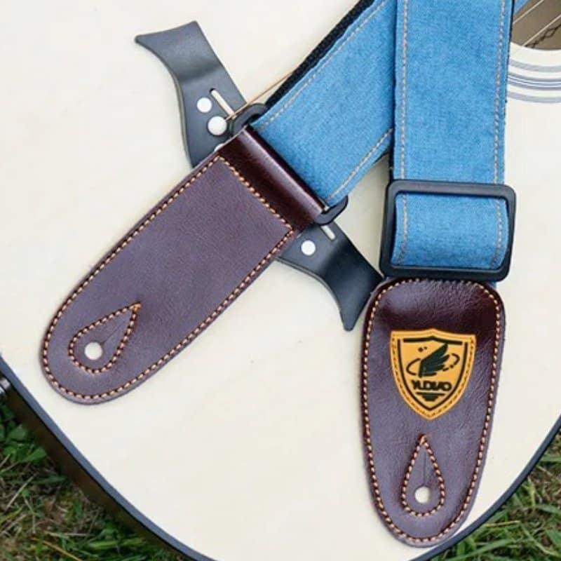 Details of the Light Blue Denim Acoustic Guitar Strap
