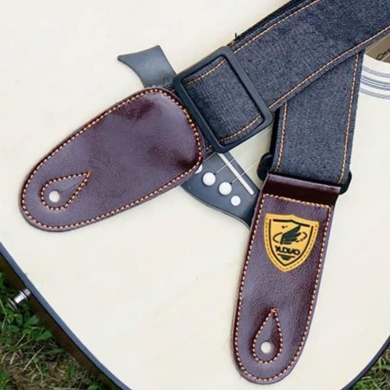 Details of the Anthracite Black Denim Acoustic Guitar Strap