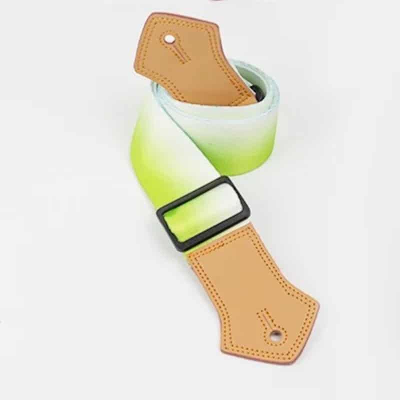 Details of the vintage guitar strap in lime green gradient
