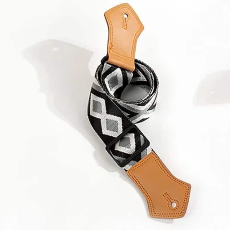 Details of the Vintage Black Diamond and Silver Guitar Strap